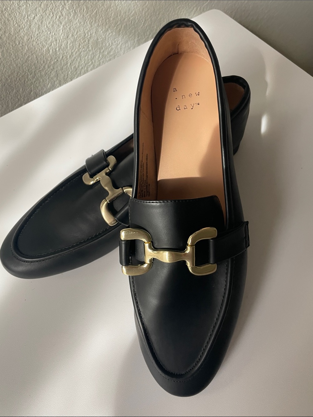a.new.day™ Men’s Black Leather Bit Loafers with Gold Hardware